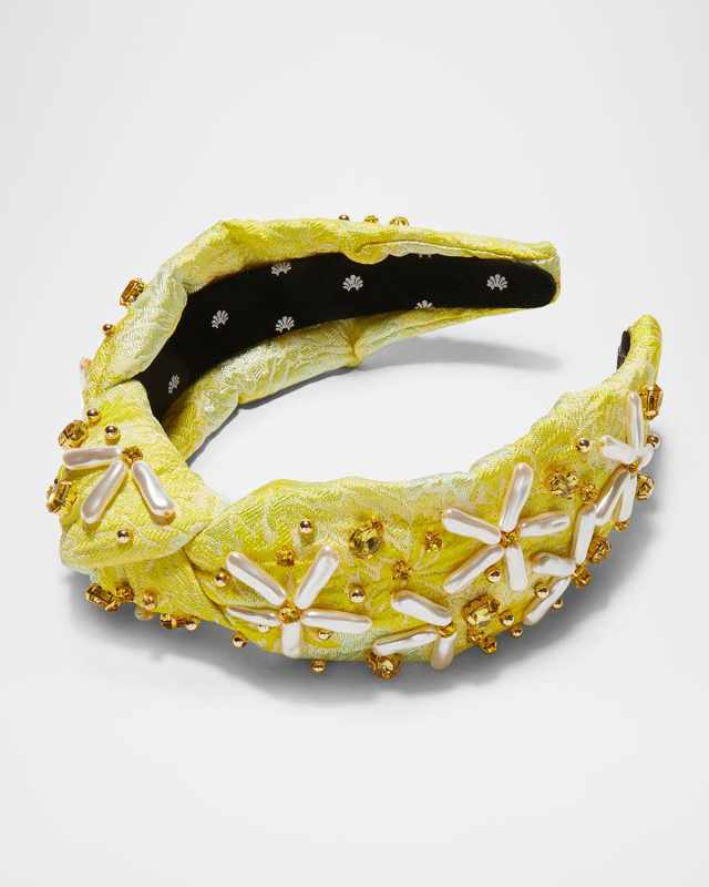 Knotted Faux-Pearl Floral Brocade Headband